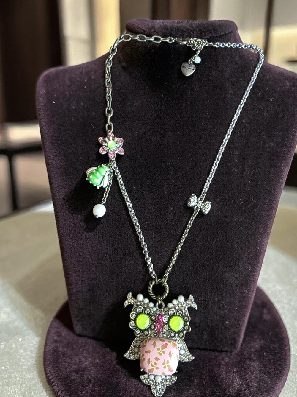 Betsey Johnson Owl Garden Charms Statement Necklace - Picture 2 of 5
